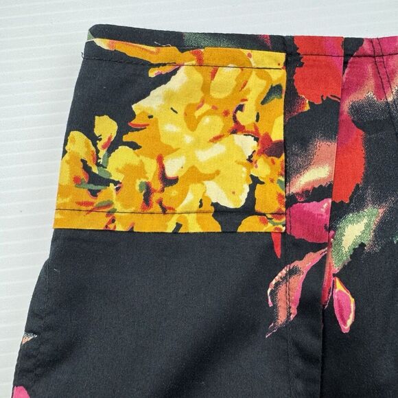 Grace Elements A-Line Skirt 8P Black Floral Cotton Pleated Pockets Zip Back - Picture 3 of 8